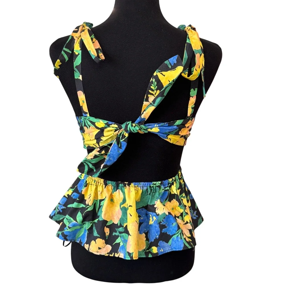 New TOPSHOP NORDSTROM Multicolor Floral Cutout Peplum Camisole 100% Cotton 4